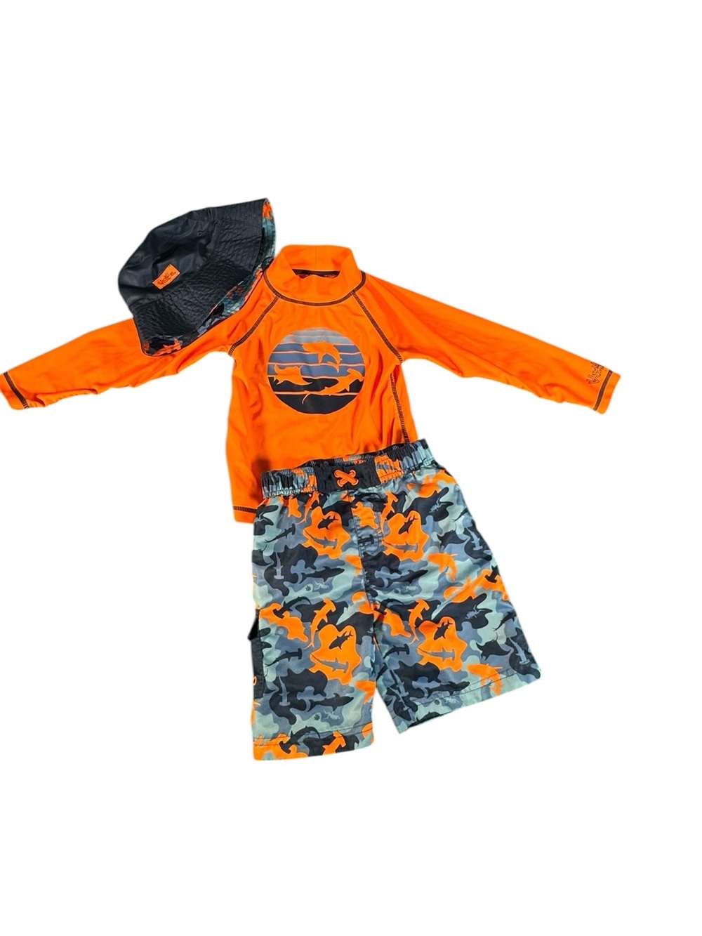 UV SKINZ Boys 3-Piece Swim Set with UPF 50+ Long Sleeve Hat Shark Orange Size 6